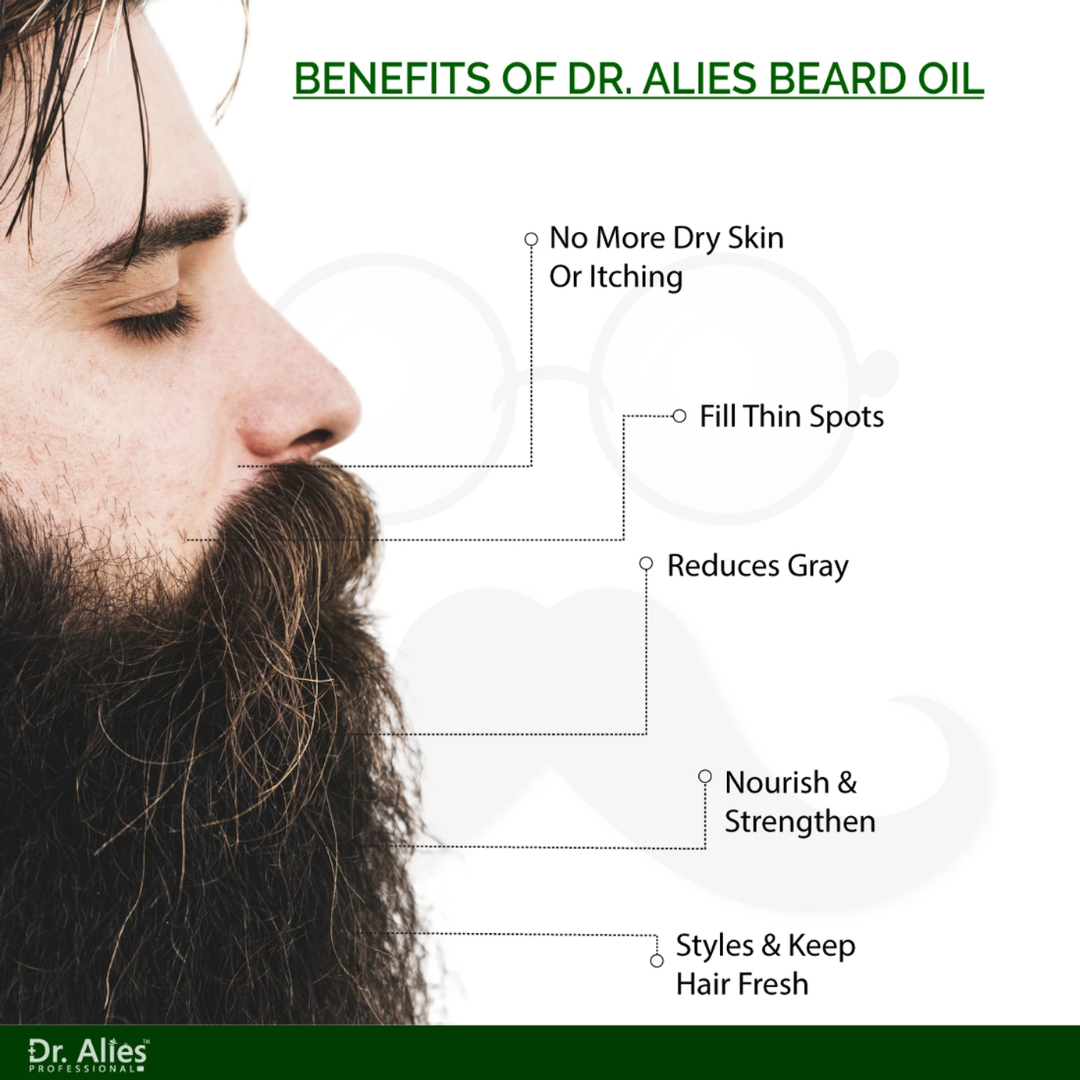 Dr. Alies Professional Beard Growth Oil | Natural Formula with Vitamin E, Almond Oil & Castor Oil